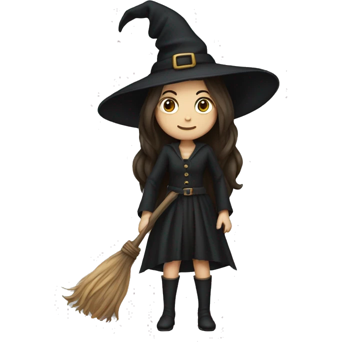 witch on a broom dark long hair white skin emoji