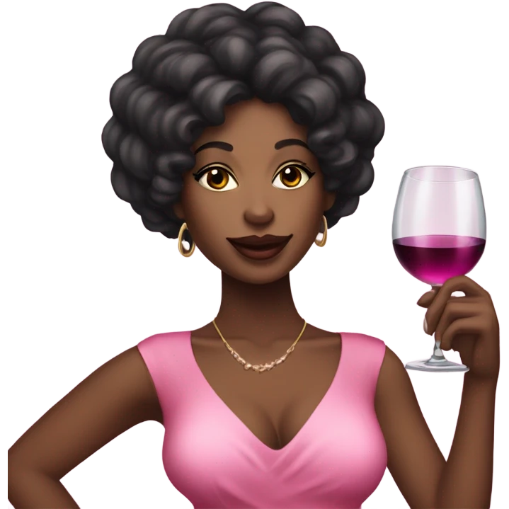 Black coquette girl with a buss done wigwearing pink and makeup holding a glass of wine emoji