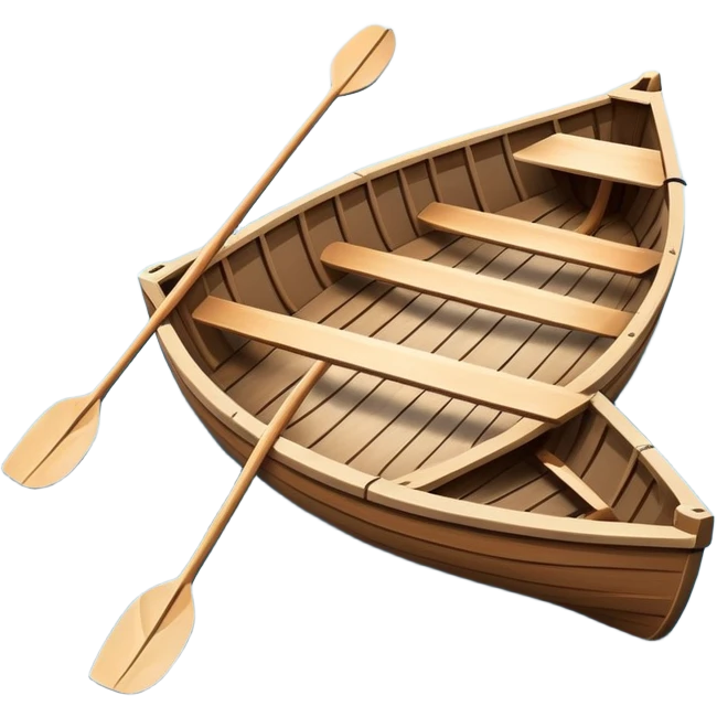 small wooden rowboat with oars floating on calm water emoji