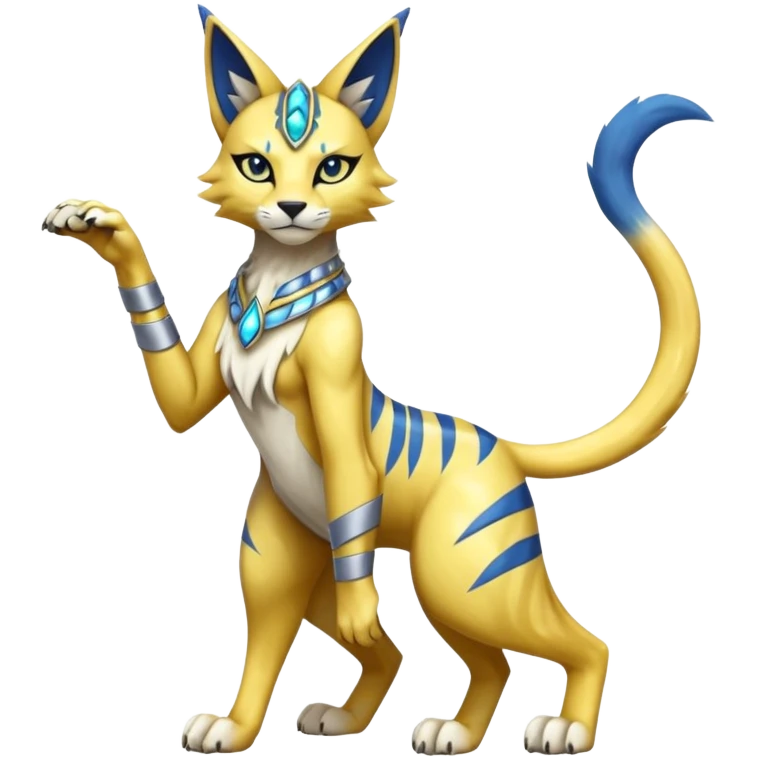 Modern anthropomorphic furry futuristic shiny colorful Bastet-Lombax-Zeraora-Renamon-fusion (full body) emoji