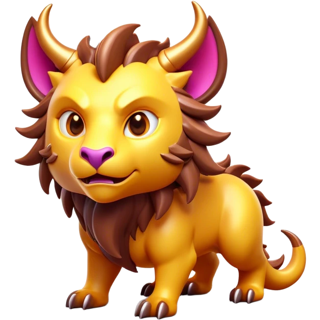 Clash of Clans aesthetic: Cinematic Playful Beast Emoji, rendered in a 3D vector-style similar to standard emojis with minimal shading and bold, simplified shapes. A compact, isometric mythical creature with wild, majestic features and fierce yet endearing eyes, softly glowing with a primal enchanted charm. Simplified yet unmistakably iconic, highly detailed and consistent, glowing with a soft radiant shine and high polish. Stylized with a touch of mythical wildness and a soft glowing outline, capturing the essence of a legendary beast with a friendly, playful allure! emoji