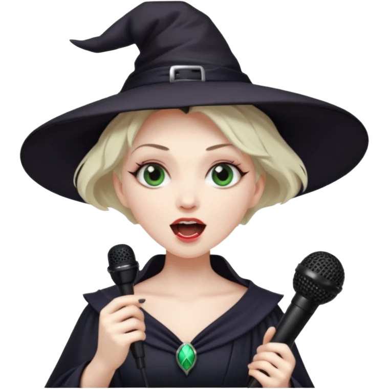 Witch singing with micro, half body emoji