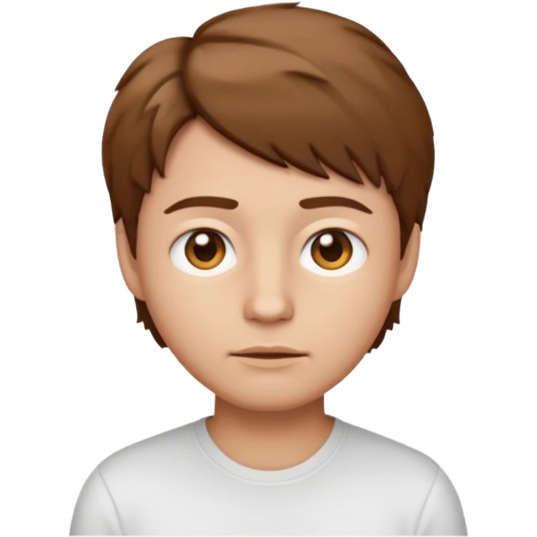 face emoji inspired by a person with short tousled brown hair, neutral expression, light skin, wearing a white shirt emoji