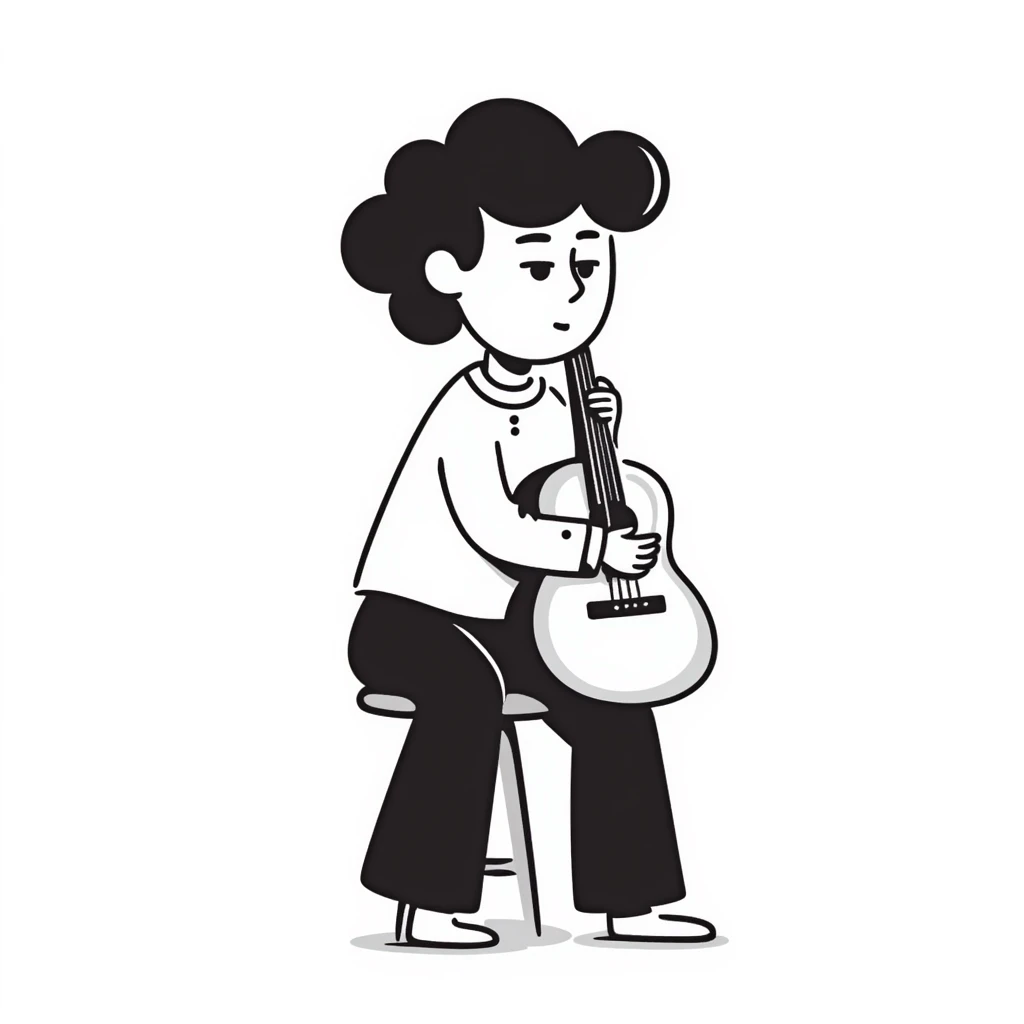 sad musician with guitar looking up thoughtfully emoji