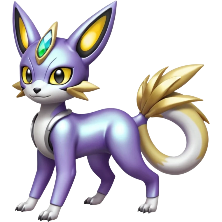 Glowing futuristic cyber-Meloetta-Renamon-Protogen-Palkia-hybrid-fusion-Fakémon-creature, full body emoji