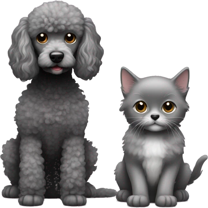 Grey poodle mix dog and black kitten emoji