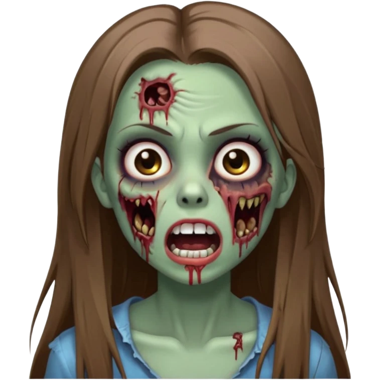 faça uma menina zumbi, ela tem cabelo marrom comprido e bem bem liso, ela nao tem franja. ela usa maquiagem com rimel e ta com a boca aberta. faca ela bem bonita igaul icon de tiktok emoji