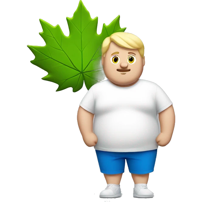 Fat blond guy with a white shirt that has a blue maple leaf on it that has light green shorts emoji