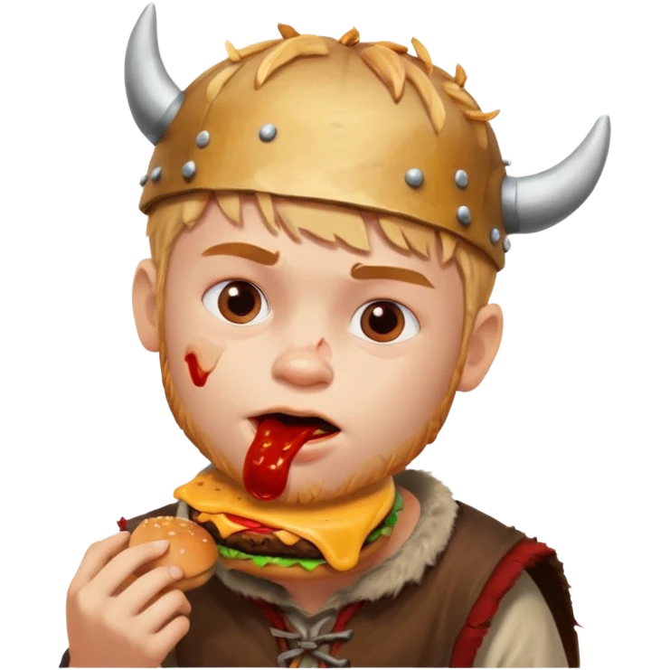 young boy viking eating burger emoji