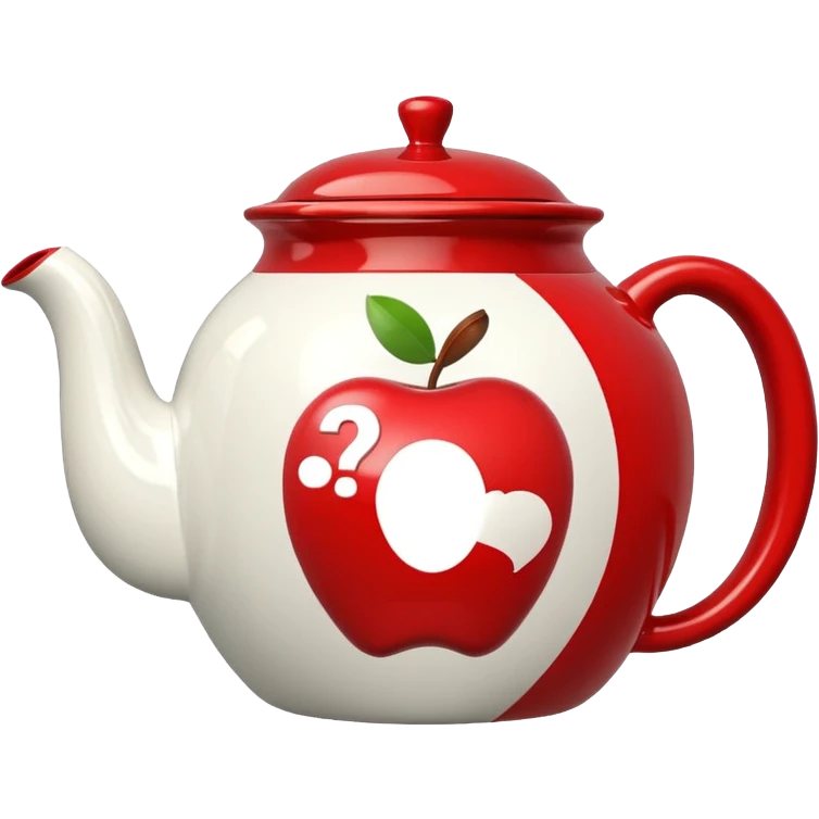 bright colored Apple emoji style teapot with large question mark emoji