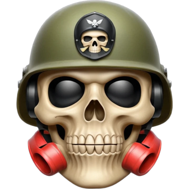 A bold emoji-style skull wearing a realistic army helmet,shushing . Clean vector style, high contrast, centered composition, modern emoji aesthetic, slightly dramatic lighting, detailed helmet texture, confident and intense expression, 3D glossy finish, high resolution , no body emoji