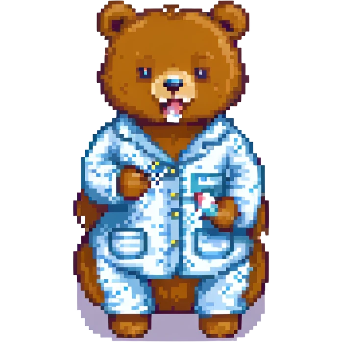 A bear in pajamas, brushing teeth emoji