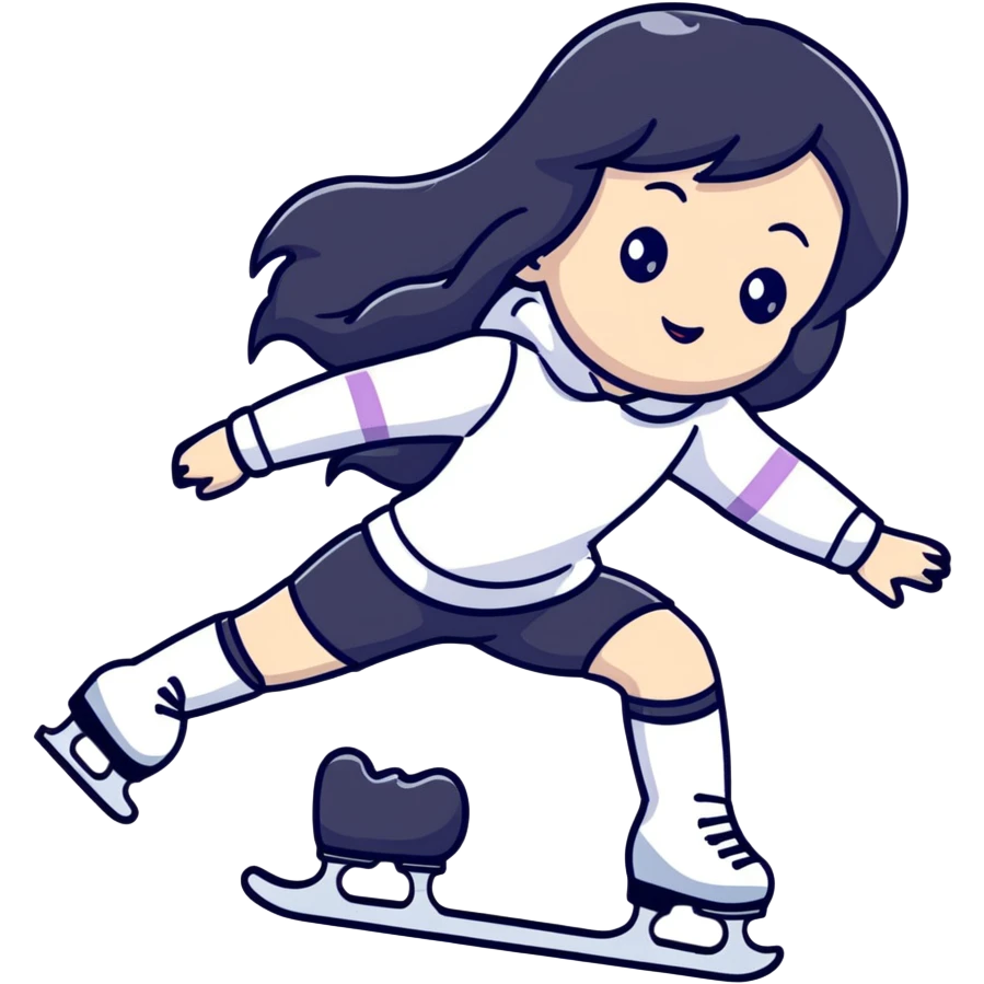 pale girl with long black hair ice skating emoji