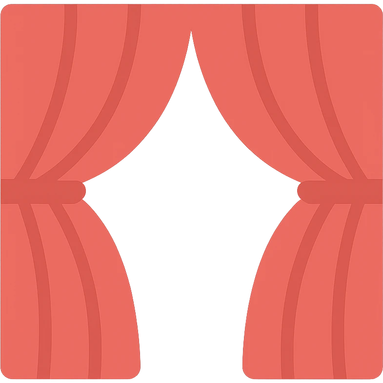 symmetrical red curtain, fully closed, both sides matching emoji