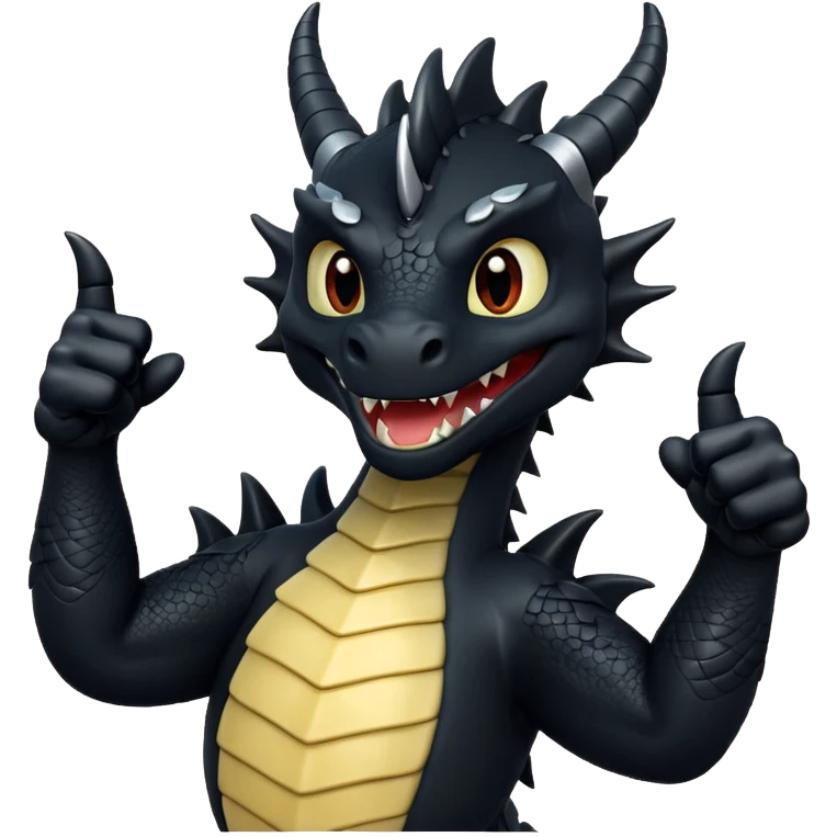 fully black dragon with white background and holding a talon up as a thumbs up…. Smiling at the screen close up. emoji