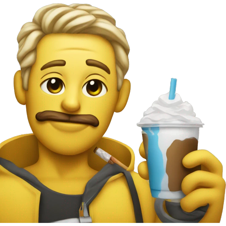 yellow emoji smoking and holding an iced coffee emoji