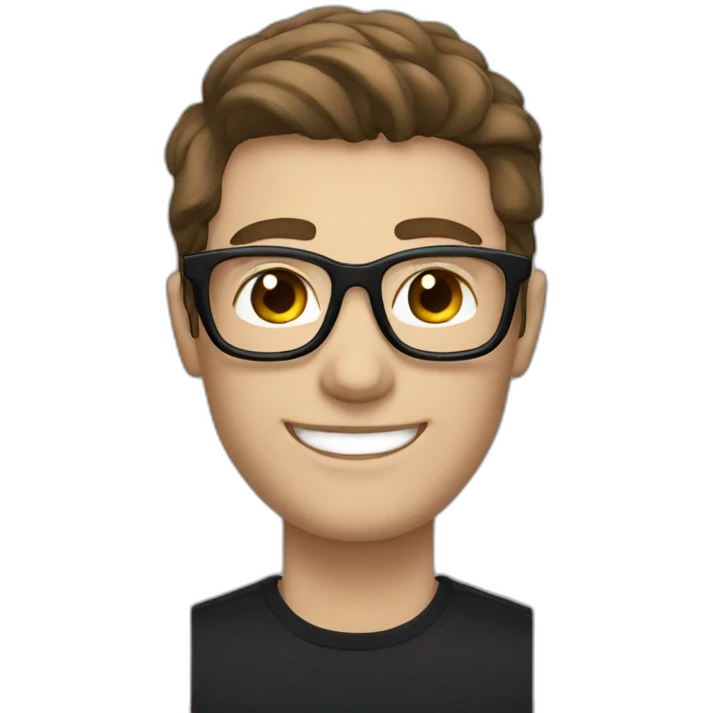 man with brown hair and pale skin wearing black glasses smiling and loving me emoji