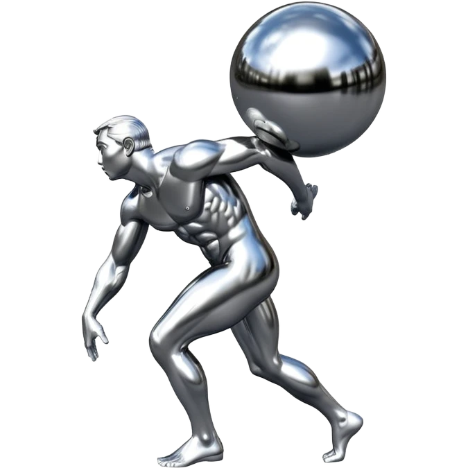 sorayama Sisyphus carrying big sphere on his back sculpture emoji