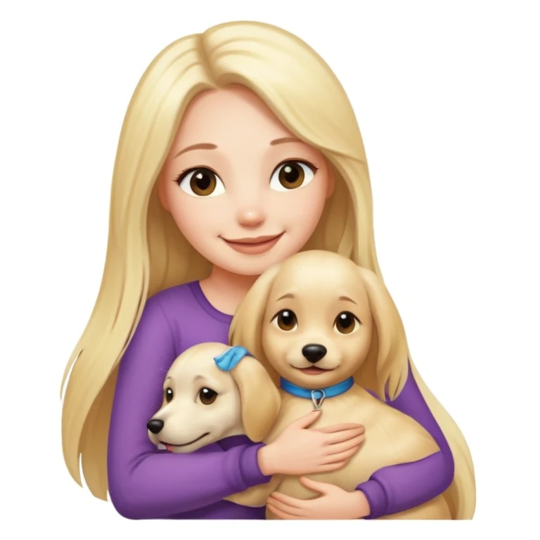 pretty woman with pale skin, very long blonde hair hugging a dog emoji