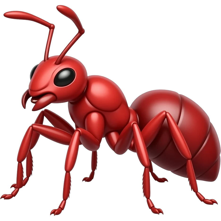 A red muscular ant, cartoon style emoji