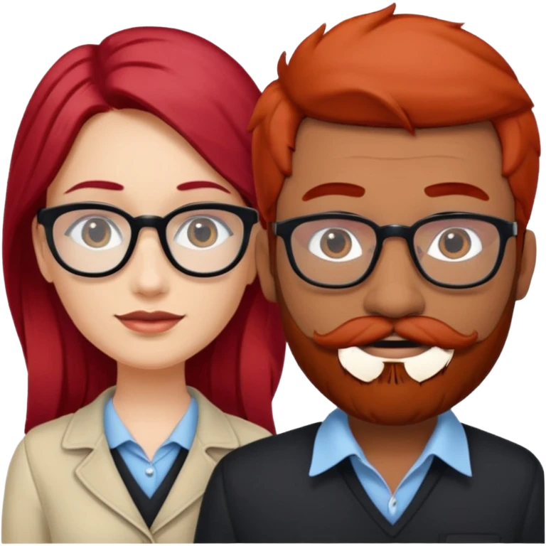 White red hair girl without glasses and brown indian guy with moustache and beard with glasses black hair  emoji