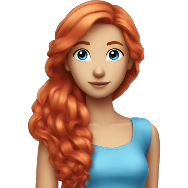 bloom winx fairy with red hair and blue eyes and in blue shirt with wings  emoji