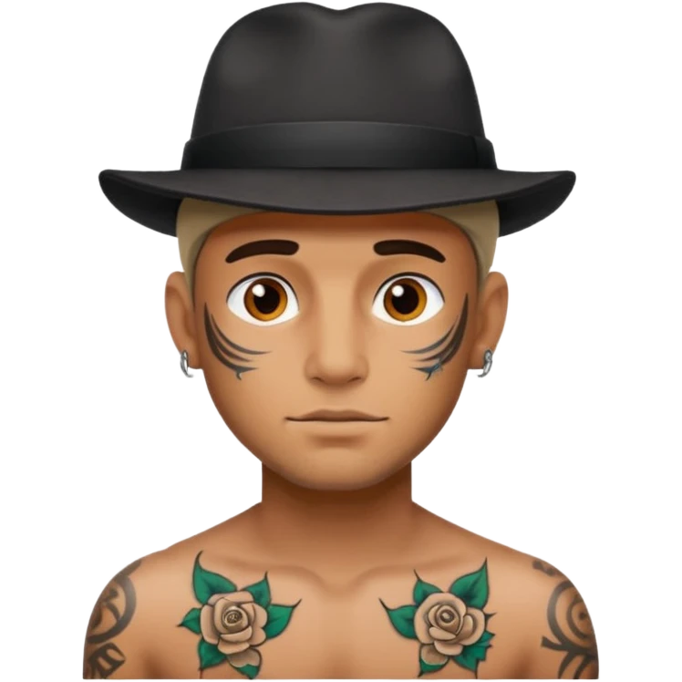 tattooed man, hat emoji