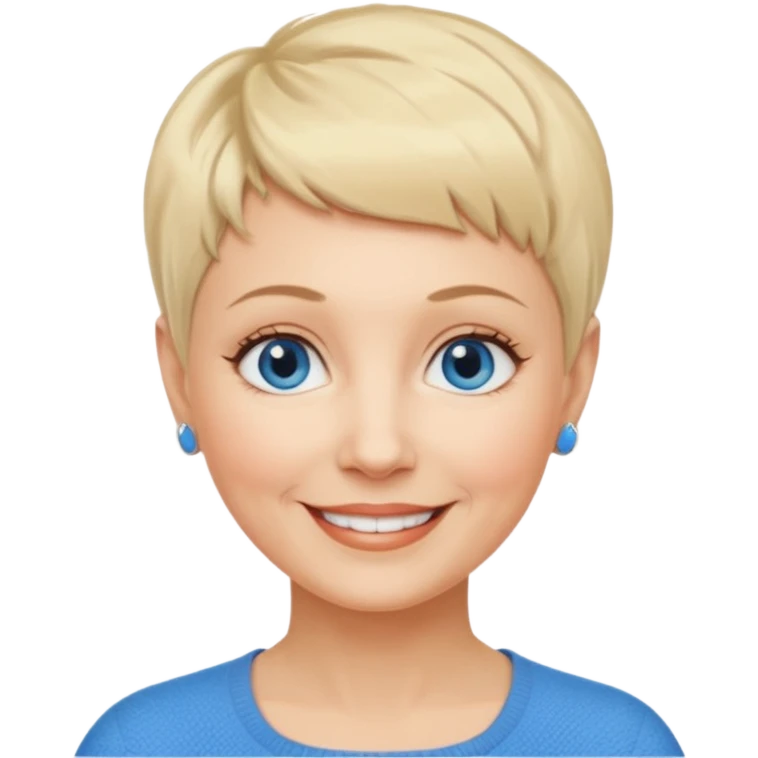 Mujer  60 años pelo rubio y pixie ojos azules cara redonda emoji