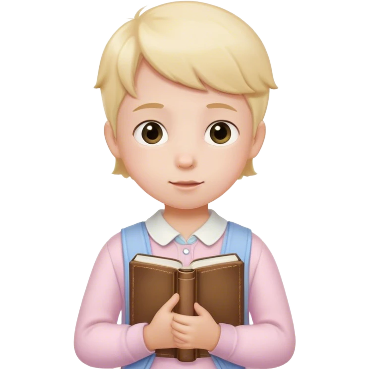 child in pastel clothes holding a British textbook emoji