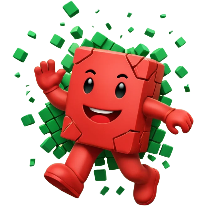 Kool Aid Man breaking through a green brick wall with debris emoji