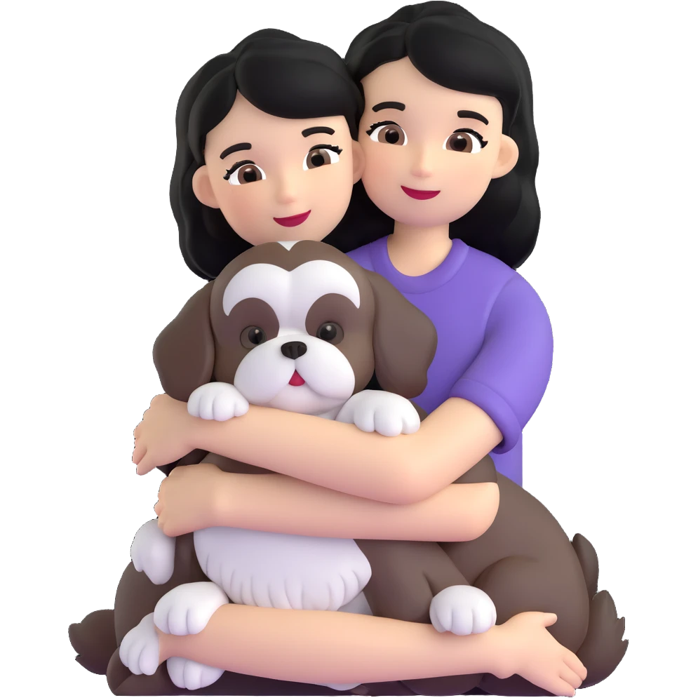 A girl with black hair hugging a Shih Tzu dog emoji