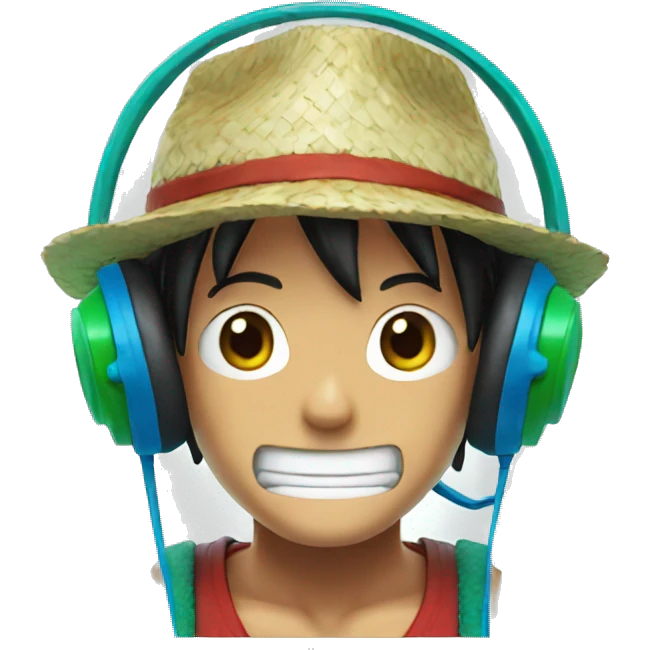 Luffy with blue green headphones emoji