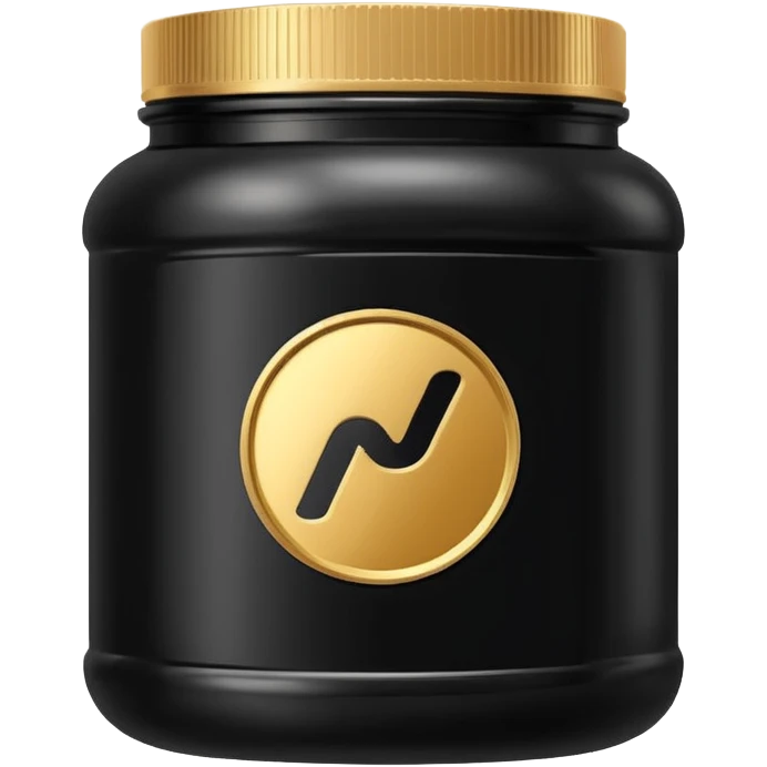 Whey protein jar in black colour and golden lable emoji