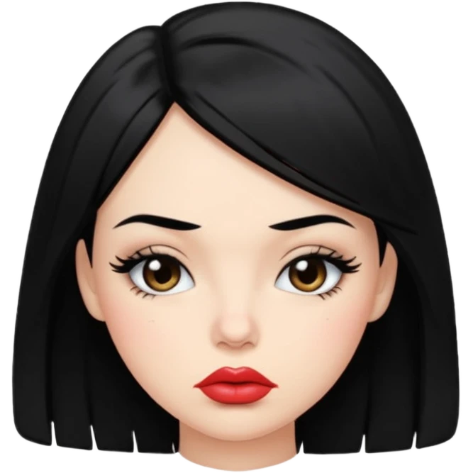 Make her with black hair and full eyelashes and pouty puckered lips  emoji