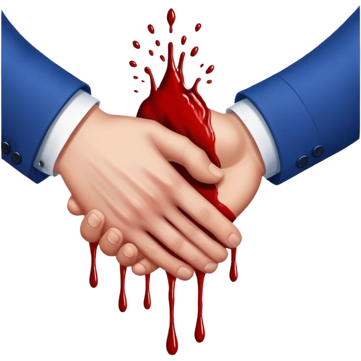 handshake, lots of blood on one of the hands, blood dropping down, in blue suits emoji