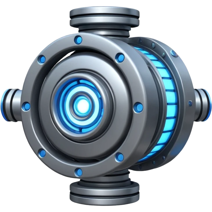 Powerful half-futuristic half-modern gray colored engine emoji, thick industrial metal body, rotating inner parts, glowing energy core.

 emoji