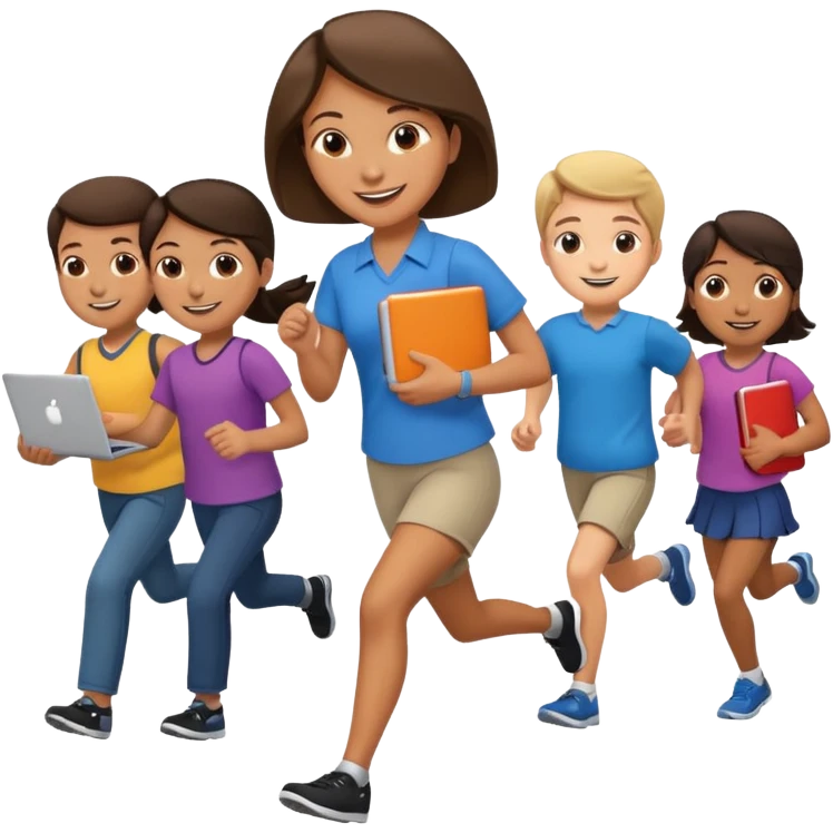 teacher running kids and computer in hand emoji