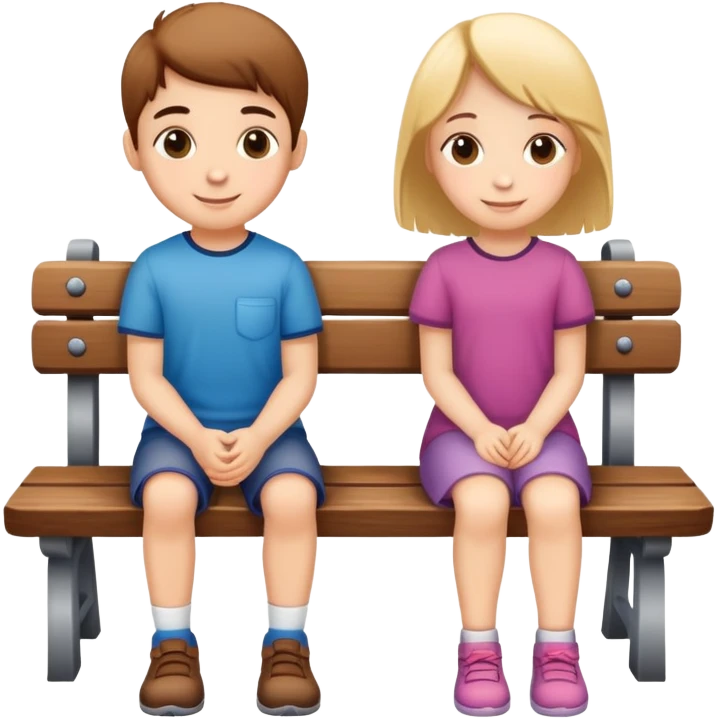 two children sitting together on a bench, happy and friendly emoji