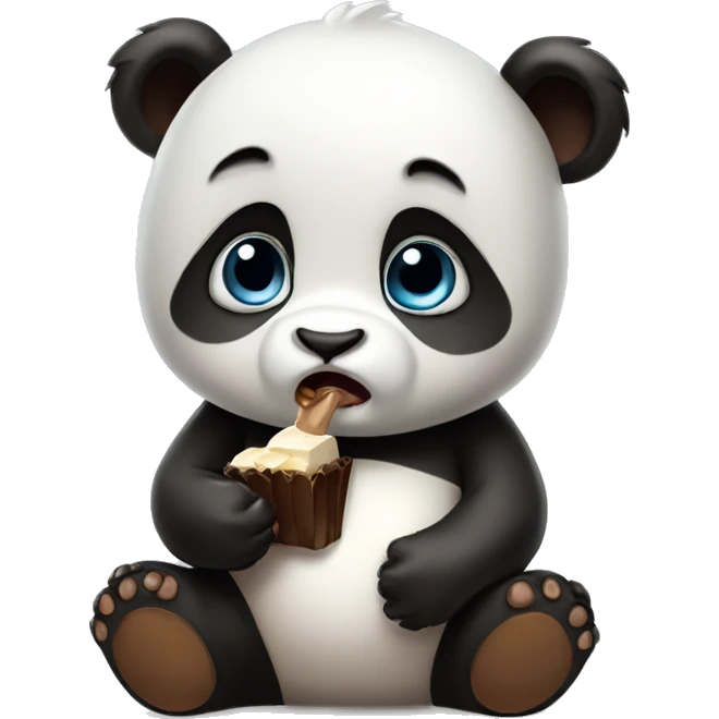 Sad baby panda eating chocolate emoji