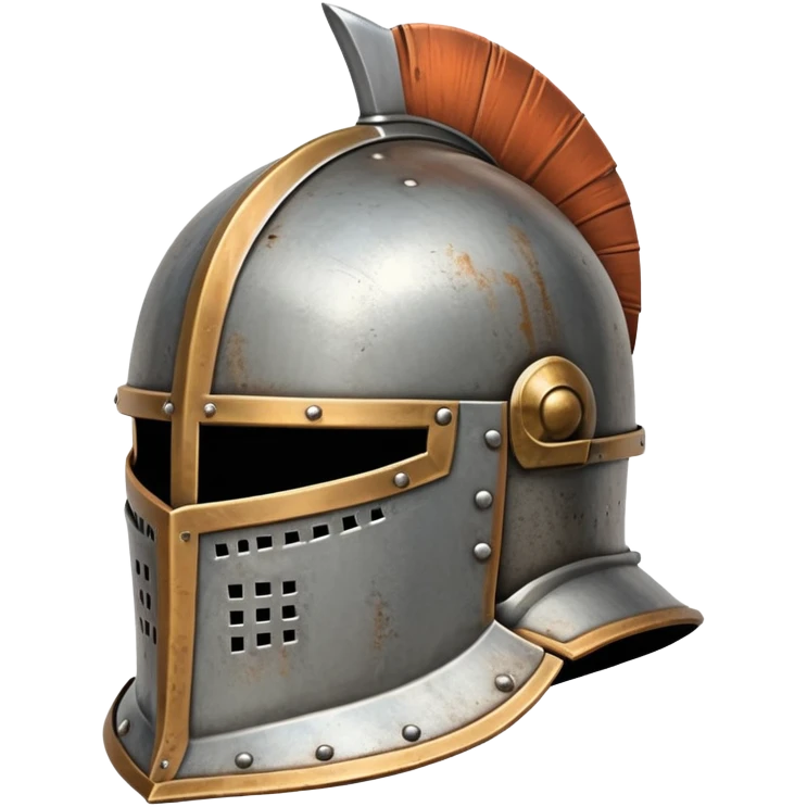 Antique medieval knight helmet with light rust and weathered metal emoji