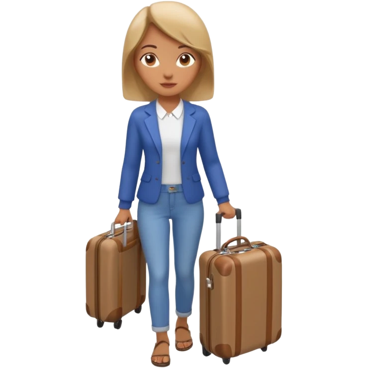 woman carrying a suitcase portrait, head and shoulders only, suitcase handle visible near shoulder, casual travel outfit, confident expression, travel vibe, 3D cartoon style, mobile game icon style, clean background, no text, no watermark emoji