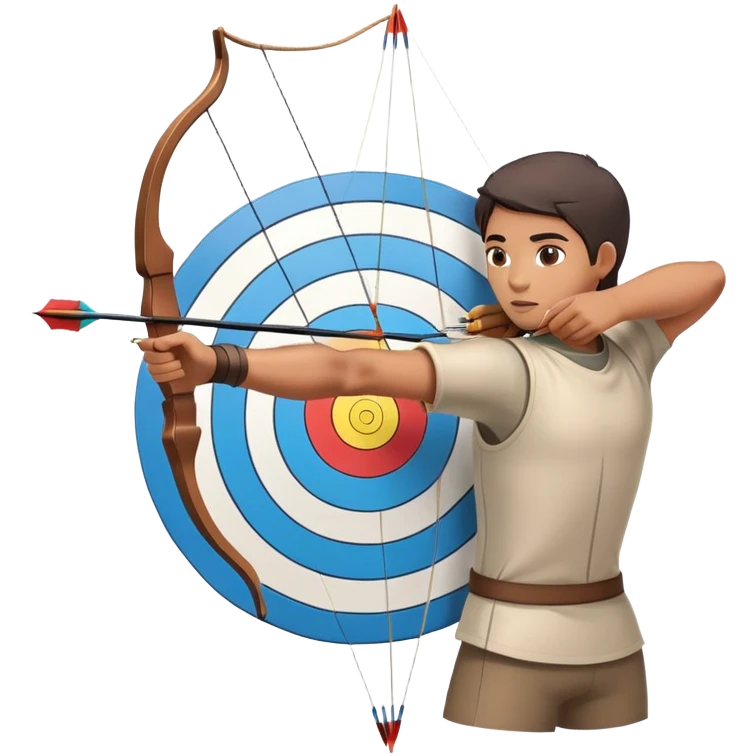 An archer drawing a bow and aiming an arrow at a target, with perfect focus and precision. The target is visible in the background, featuring concentric rings. The scene captures the concentration and skill involved in archery, emphasizing the elegance and accuracy of the sport. emoji
