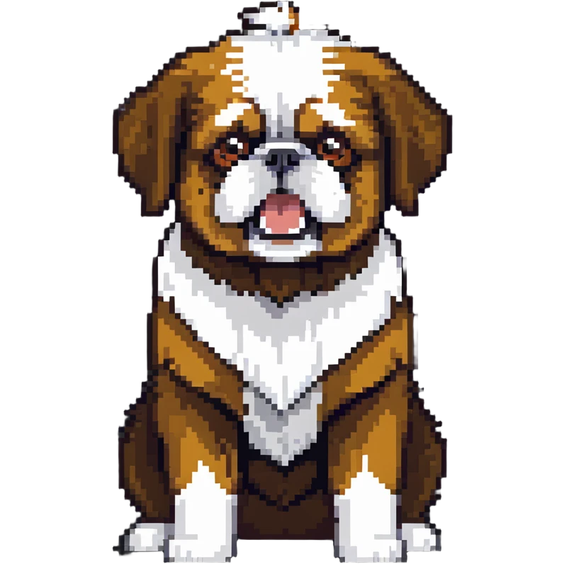 shih tzu dog with an angry expression, furrowed brows, small snout, long fur, tiny paws, growling emoji