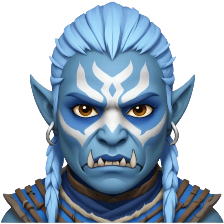 Fantasy orc portrait emoji, white and blue frost war paint on face, harsh winter warrior mood, strong expression, minimal tribal design, clean readable emoji style, male/female variant
 emoji