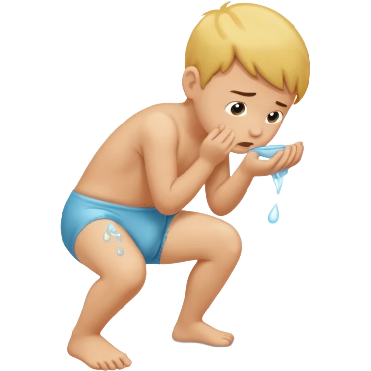 A  boy squating down peeing on his wet stinky poopy underwear farting and pats his butt emoji
