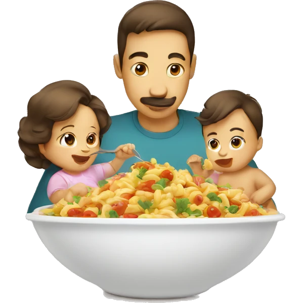 Baby eat his side dish with mom and dad  emoji