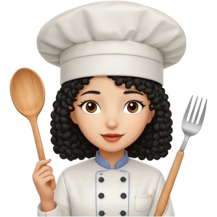 Una chica chef de cabello negro con rulos emoji