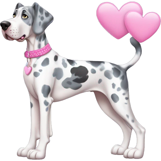 Blue Merle Great Dane with pink hearts  emoji