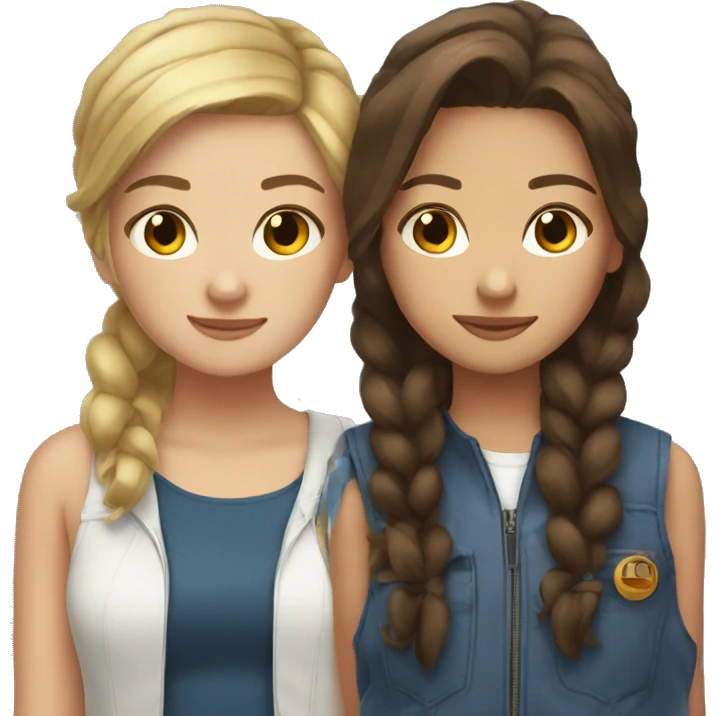 Tow girls one have a brown hair and tall and one have a brown hair but short emoji