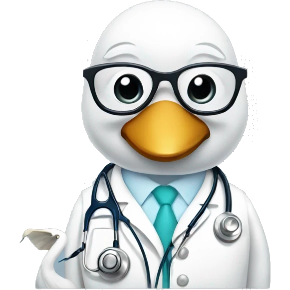 a swan dressed as a clinician with glasses and stethoscope emoji